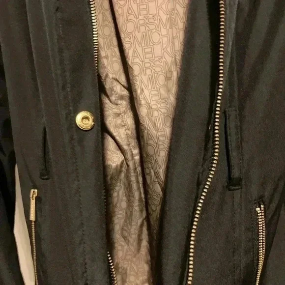 New Michael Kors Raincoat Womens w/ Belt Hideaway Zip Hood Black Sz. XS NWT - Picture 6 of 9